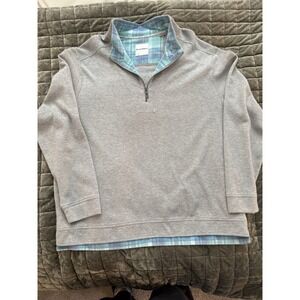 Tommy Bahama Men's XXL Quarter Zip Pullover Gray Blue Plaid Trim Sweatshirt
